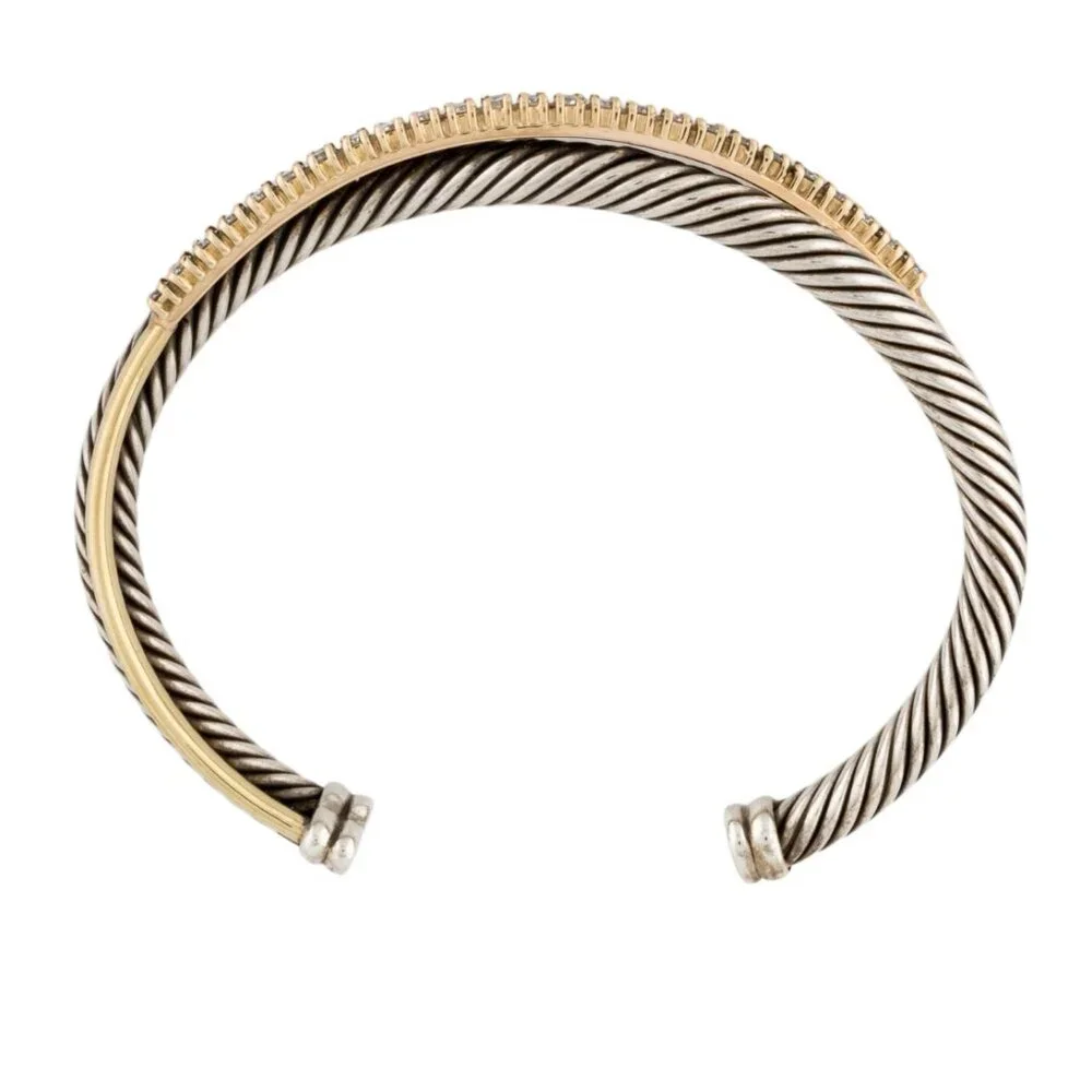 DAVID YURMAN TWO-TONE DIAMOND 1.25 CTW CROSSOVER ROW CUFF BRACELET - Picture 5 of 7